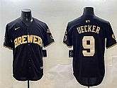 Men's Milwaukee Brewers #9 Bob Uecker Black Gold With Home Patch Limited Stitched Jersey,baseball caps,new era cap wholesale,wholesale hats